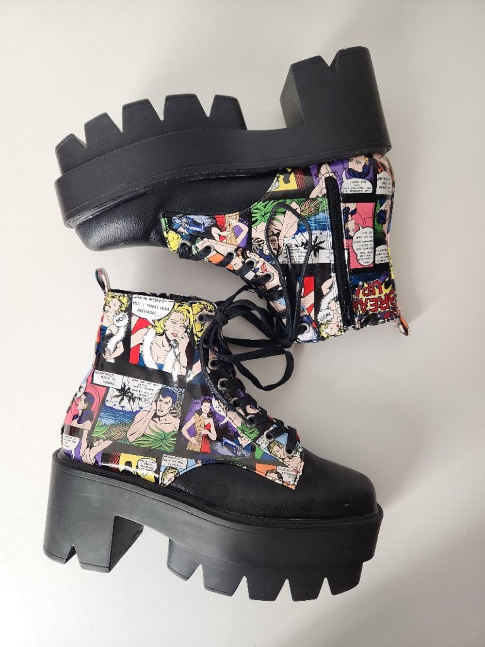 Bumper Comic Strip Platform Combat Boots Cosplay vintage pop-art graphic 6.5 M